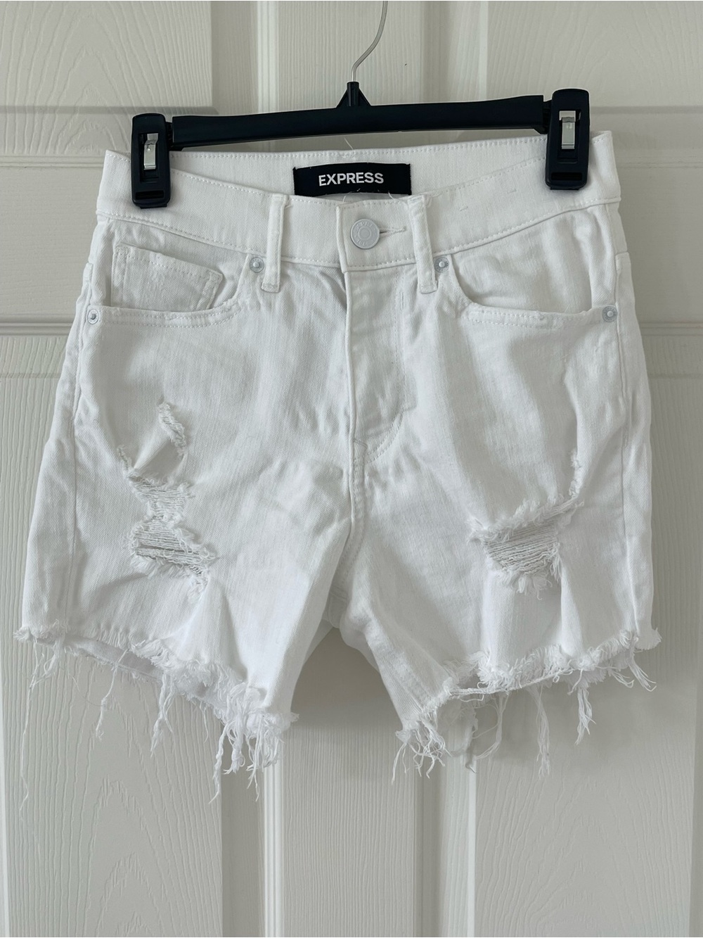 Express White Distressed Cutoff Denim Shorts